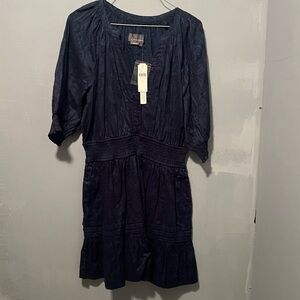 NWT Anthropologie Navy Blue Patterned Dress